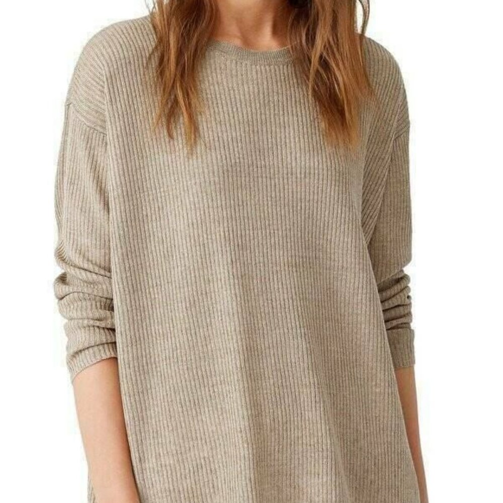 NWT Eileen Fisher Khaki Organic Linen Round Neck Tunic MSRP$198